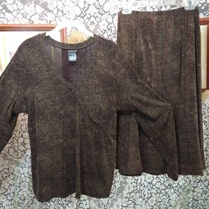 Citiknits brown beige coordinating set with thin stretchy material elastic waist